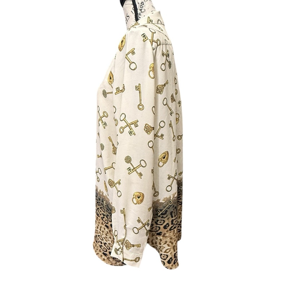 Susan Graver Blouse Lock Key Leopard Animal Print Button Long Sleeve Shirt‎ Sz 6 - Picture 3 of 11